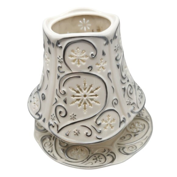 Yankee Candle Large Jar Shade Topper & Plate Silver Snowflake Cutout READ - Picture 3 of 9